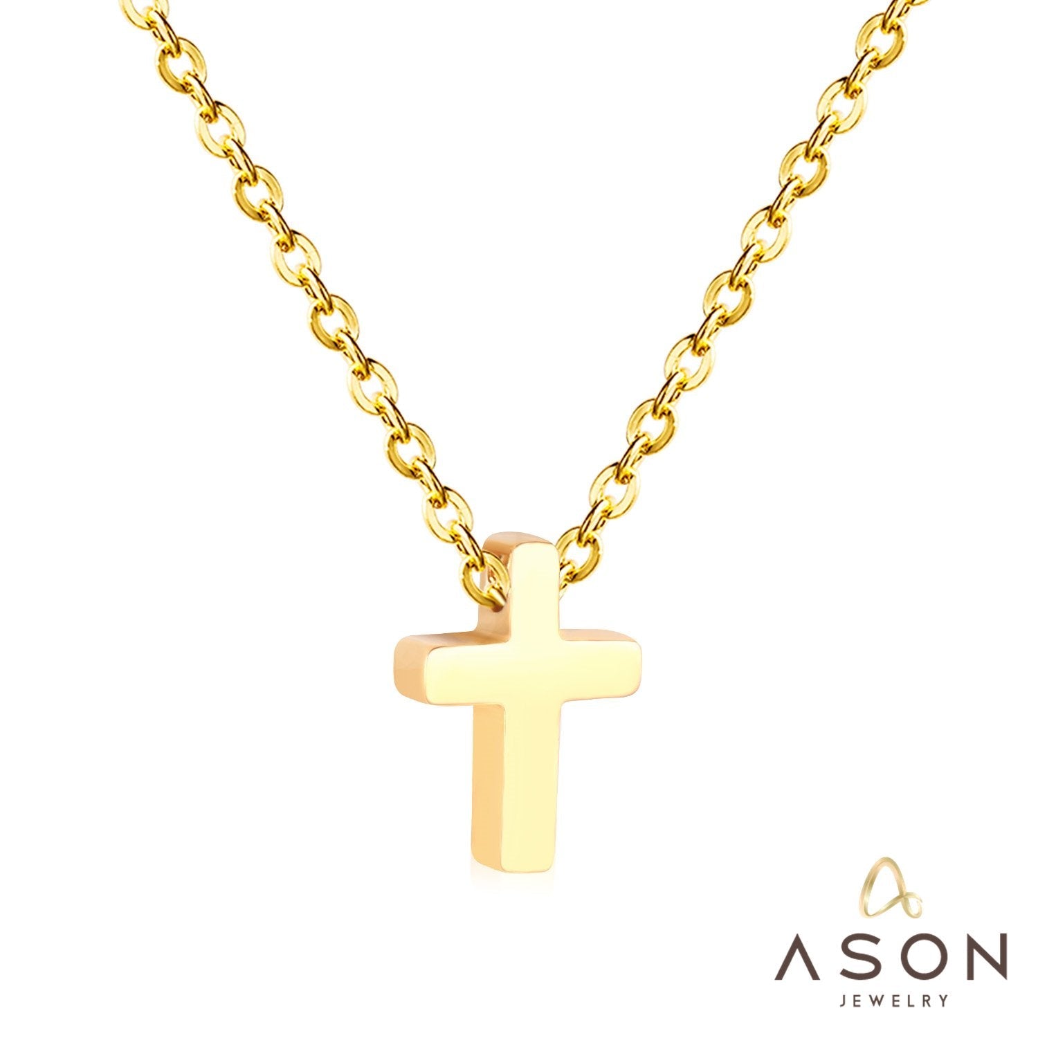 ASON Cross Pendants 45cm Rolo Cuban Link Chains Necklaces Top Sale Gold Color Choker Collars Women Party Gift Jewelry asonjewelry